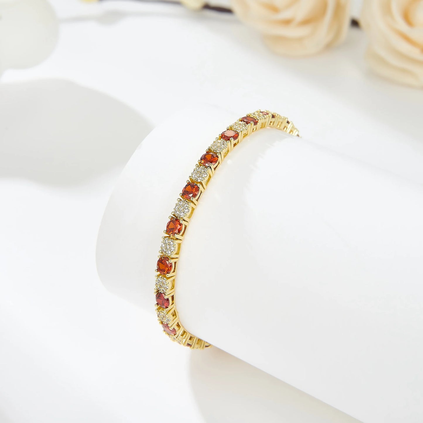 Gold Plated Chain Bracelet Women's Fashion Bracelet 14K Gold CZ Zirconia Zircon Heart Ruby Women Tennis Bracelet Link