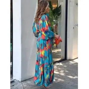 Stylish Women's Floral Print Maxi Dress Fashionable Empire Ruffles Ruched Collarless XS XL Day Vacation Winter/Autumn Made China