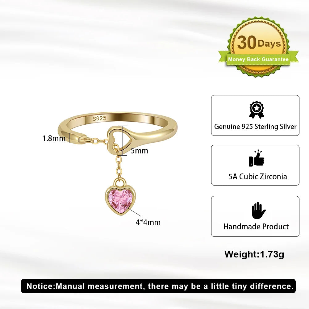Shipping From US Warehouse SR332 Women S925 Silver Love Heart Pastel Pink Heart Pendant Finger Ring Girls Love Cluster Ring