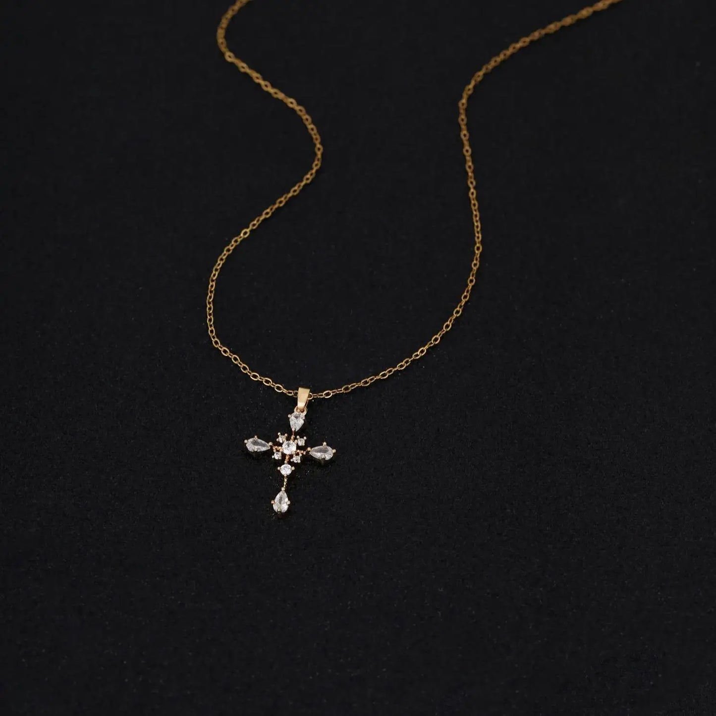 US Local Stock Fast Shipping Cross Pendant High Quality Zircon Gold Plated Stainless Steel Chain Charms Pendants Christian Gift
