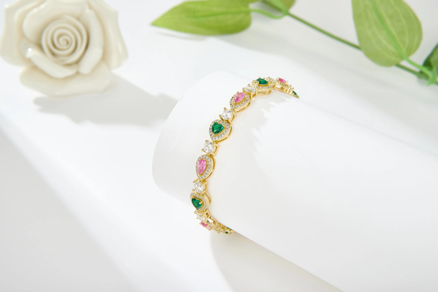 Gold Plated Chain Bracelet Women's Fashion Bracelet 14K Gold CZ Zirconia Zircon Heart Emerald Women Tennis Bracelet Link