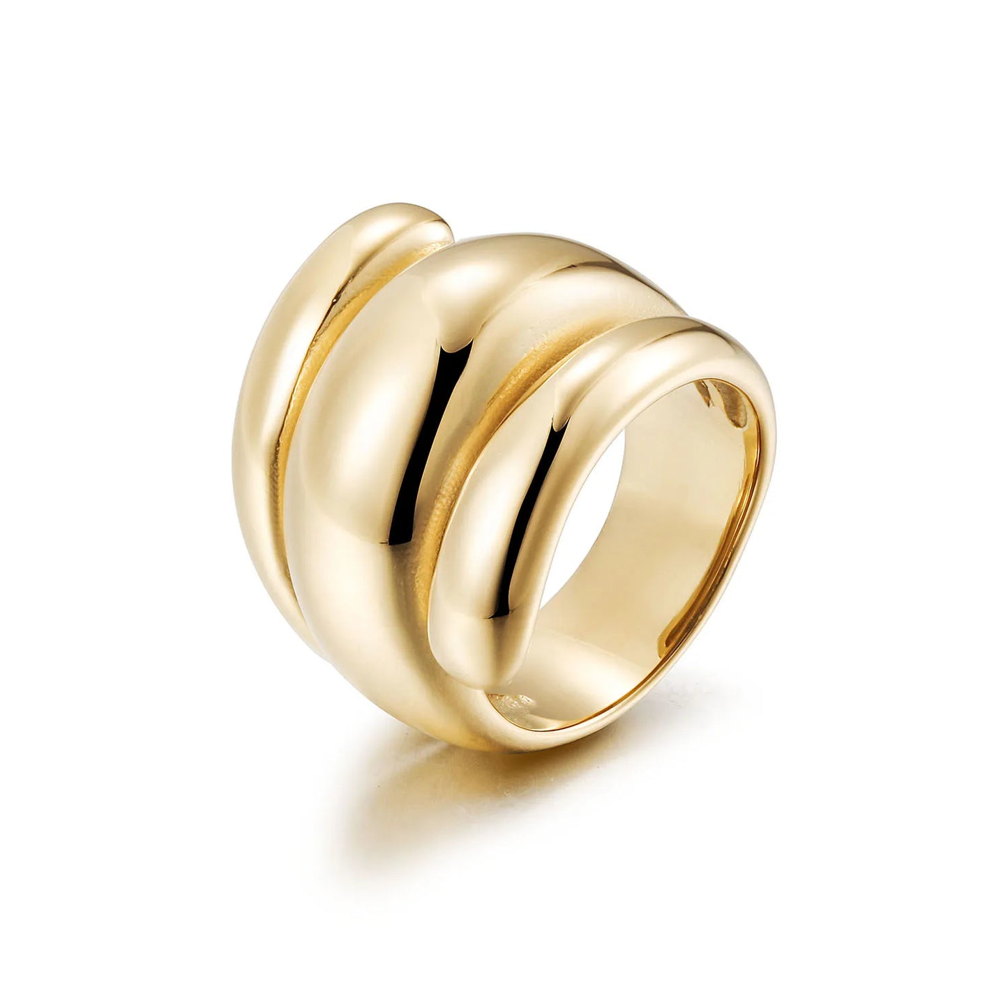 Double Layer Gold-Plated Stainless Steel Rings Natural Stone Trendy Engraved Logo Wedding Engagement Party Gift Ideas for Women