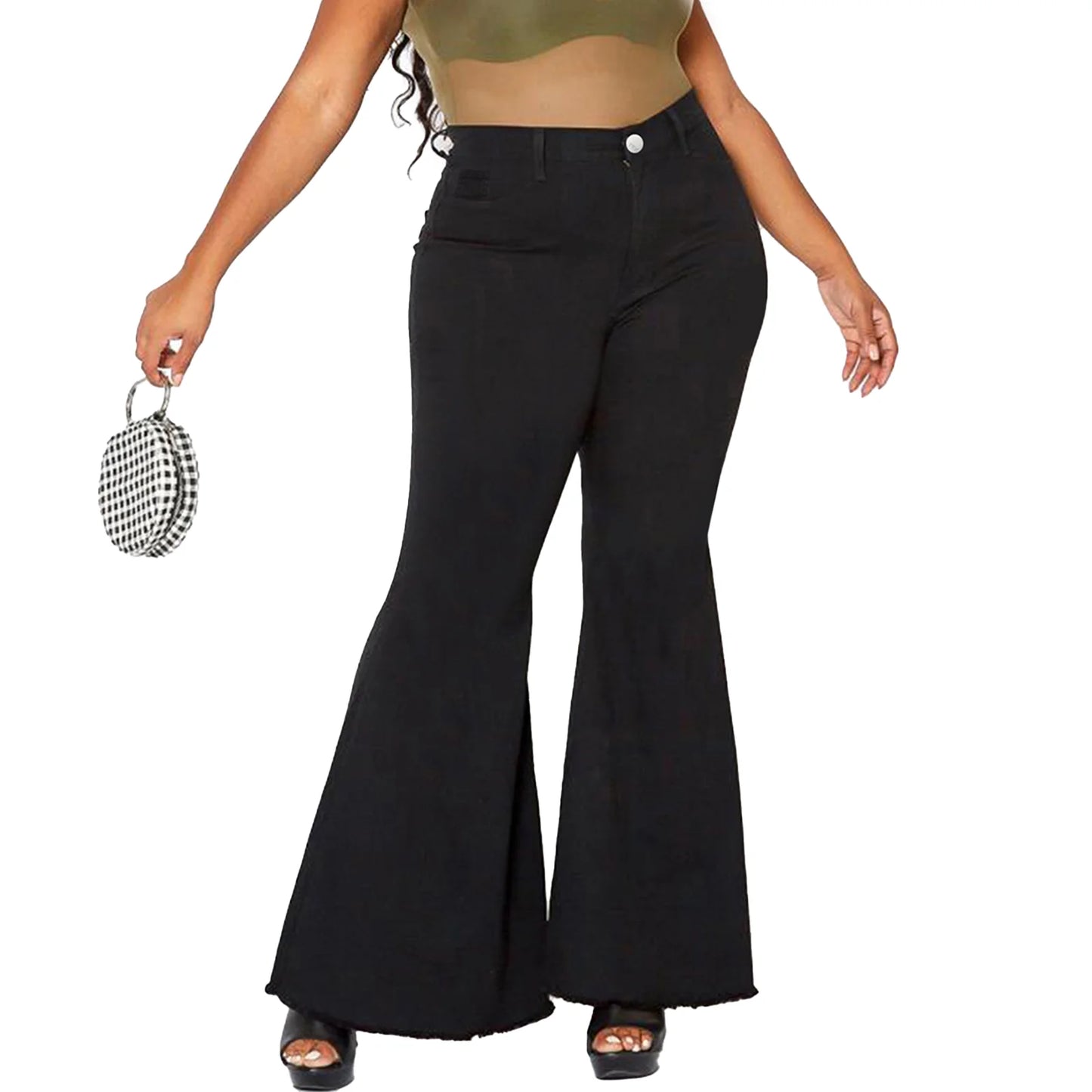 Women's Plus Size High Waist Straight Baggy Design Sky Flare Denim Jeans Custom Wide Leg Washable Feature Solid Wholesale Casual