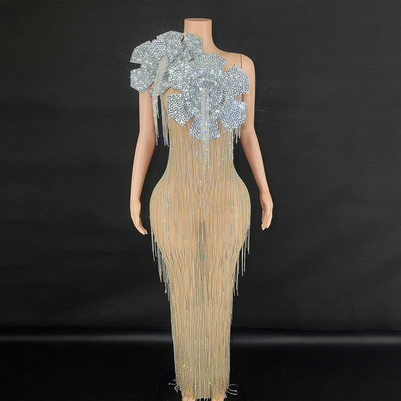 Sleeveless tassel evening dress