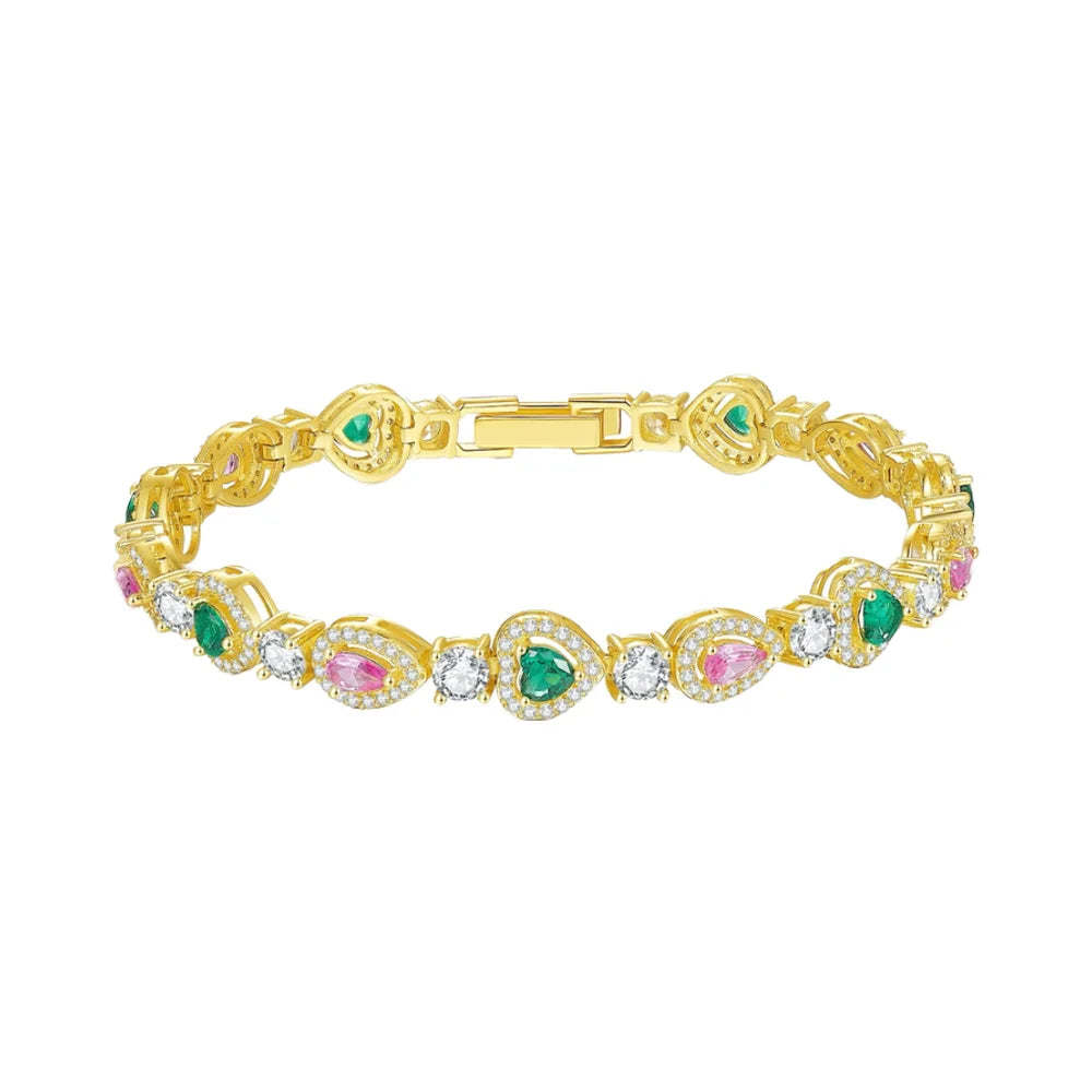 Gold Plated Chain Bracelet Women's Fashion Bracelet 14K Gold CZ Zirconia Zircon Heart Emerald Women Tennis Bracelet Link