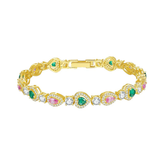 Gold Plated Chain Bracelet Women's Fashion Bracelet 14K Gold CZ Zirconia Zircon Heart Emerald Women Tennis Bracelet Link