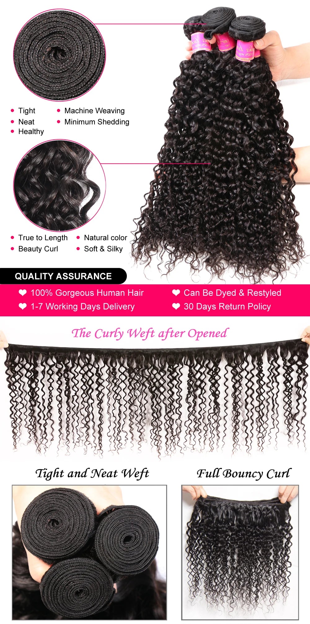 Julia Hair Curly Bundles 1/3 PCS 12A Virgin 100% Human Hair Bundles Brazilian Hair Weave Bundles