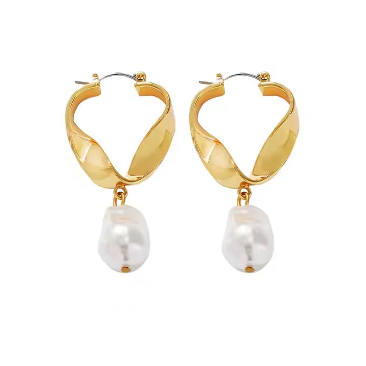 USA Stock New Arrival Trendy Gold Plated Pearl Drop Earrings for Women Minimalist Geometric Hoop Earrings Jewelry