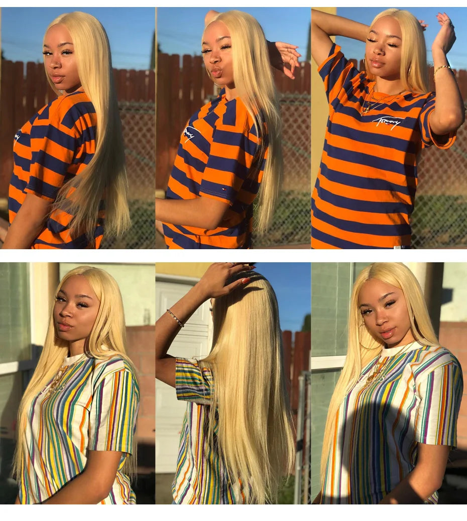 13x6 360 Lace Wig Human Hair Pre Plucked 613 Blonde Colored Lace Front Wigs Bone Straight Ponytail Human Hair Lace Frontal Wig