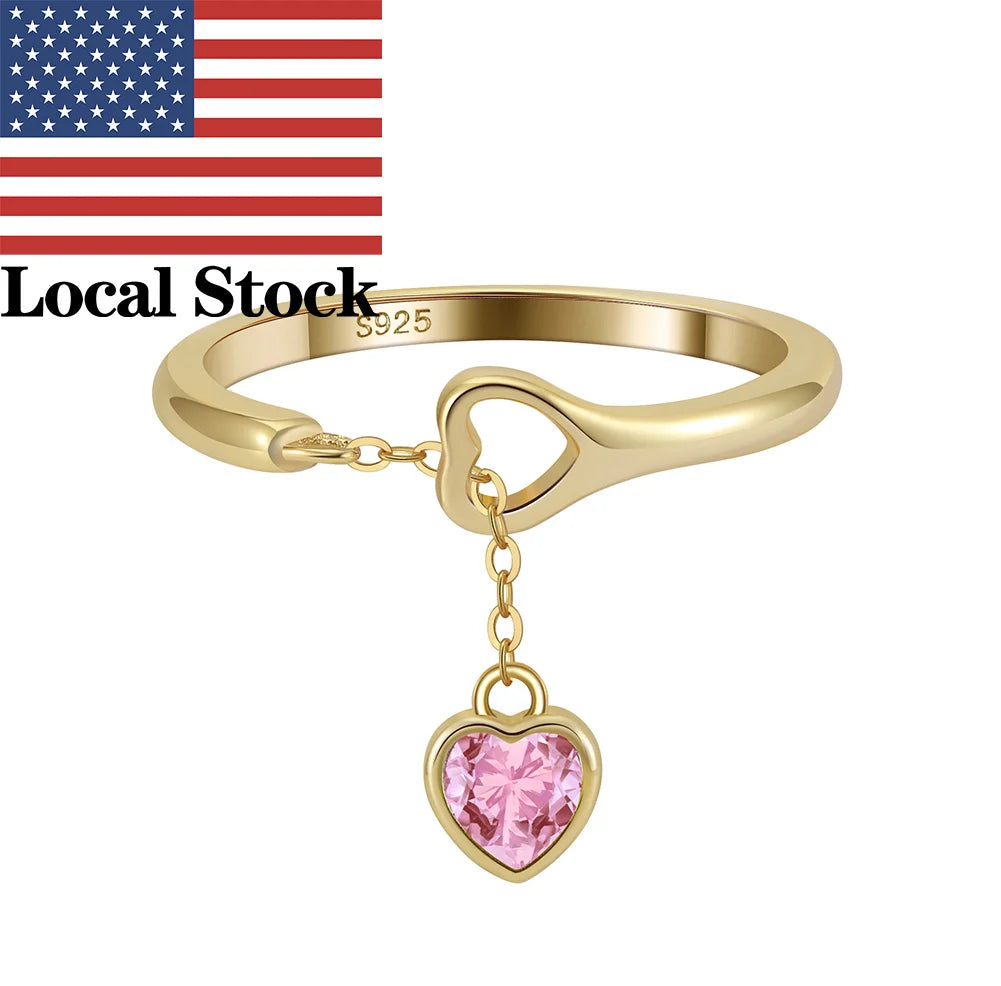 Shipping From US Warehouse SR332 Women S925 Silver Love Heart Pastel Pink Heart Pendant Finger Ring Girls Love Cluster Ring