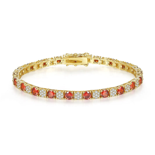 Gold Plated Chain Bracelet Women's Fashion Bracelet 14K Gold CZ Zirconia Zircon Heart Ruby Women Tennis Bracelet Link