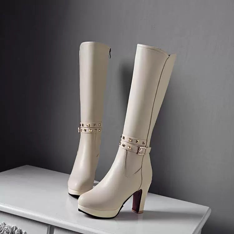 Knee-high PU heel boots
