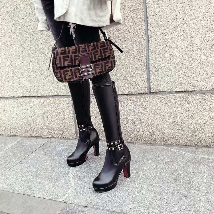 Knee-high PU heel boots