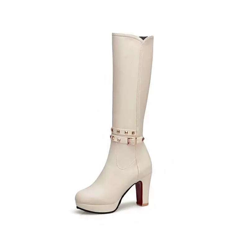 Knee-high PU heel boots