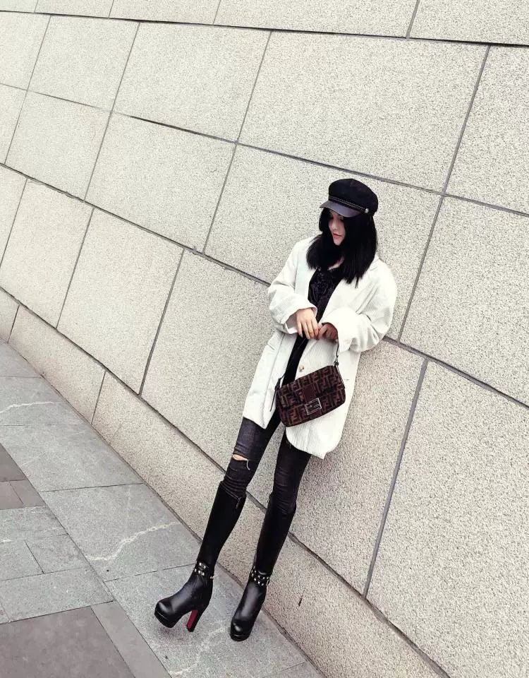 Knee-high PU heel boots