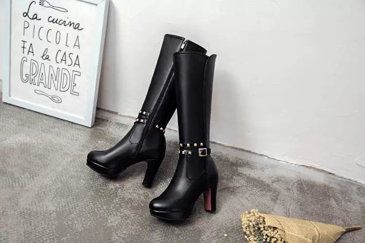 Knee-high PU heel boots