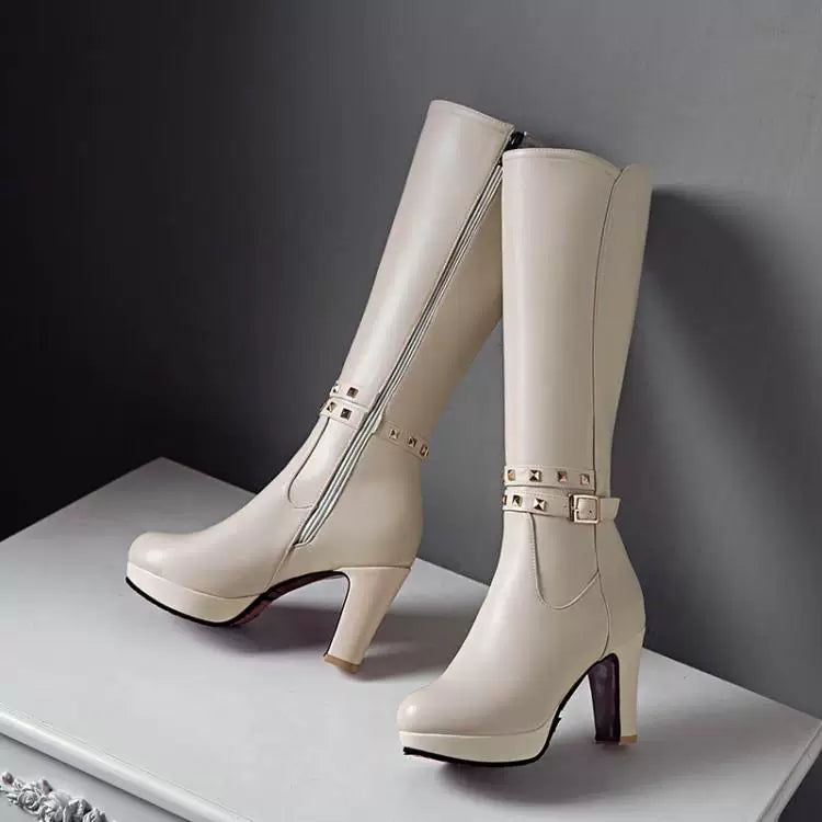 Knee-high PU heel boots