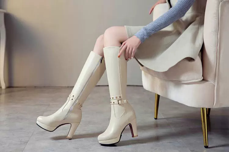 Knee-high PU heel boots