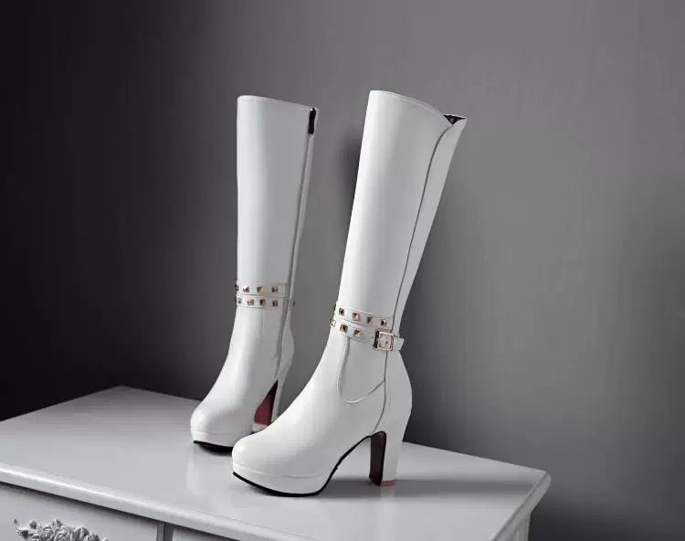 Knee-high PU heel boots