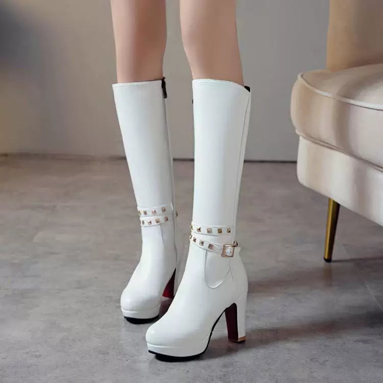 Knee-high PU heel boots