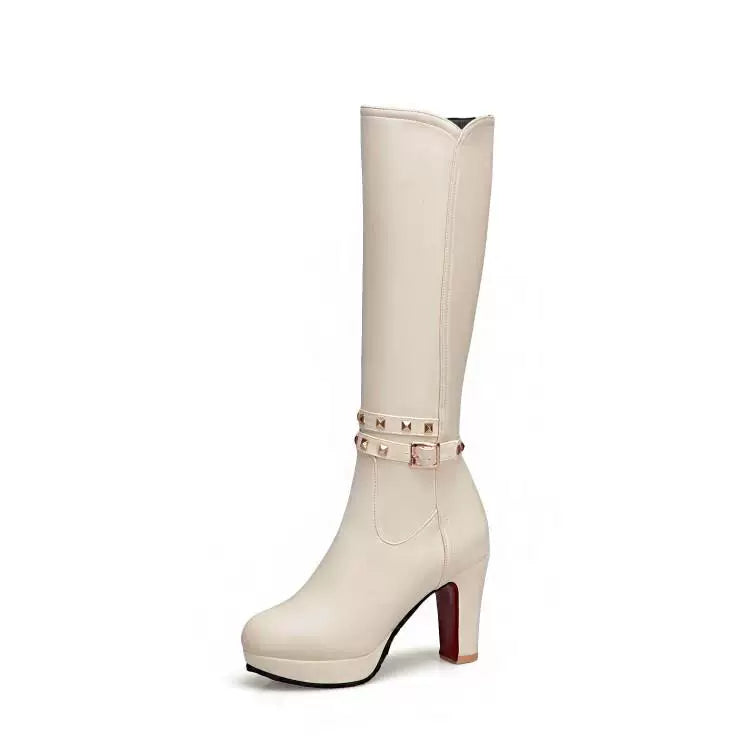 Knee-high PU heel boots