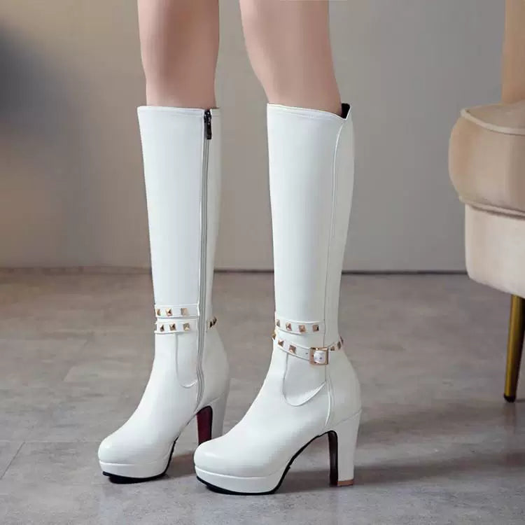 Knee-high PU heel boots