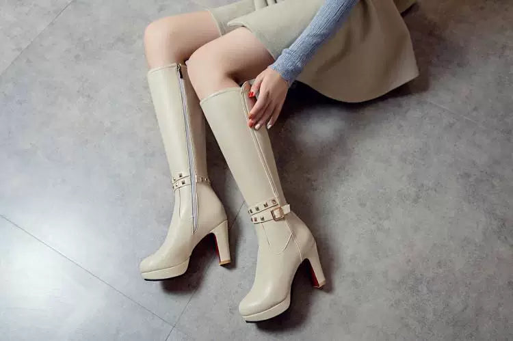Knee-high PU heel boots