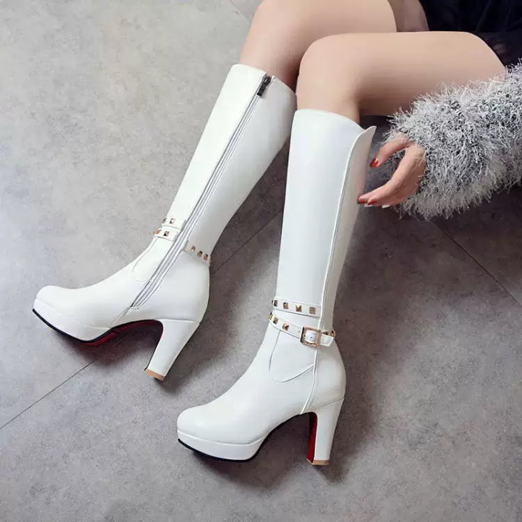 Knee-high PU heel boots