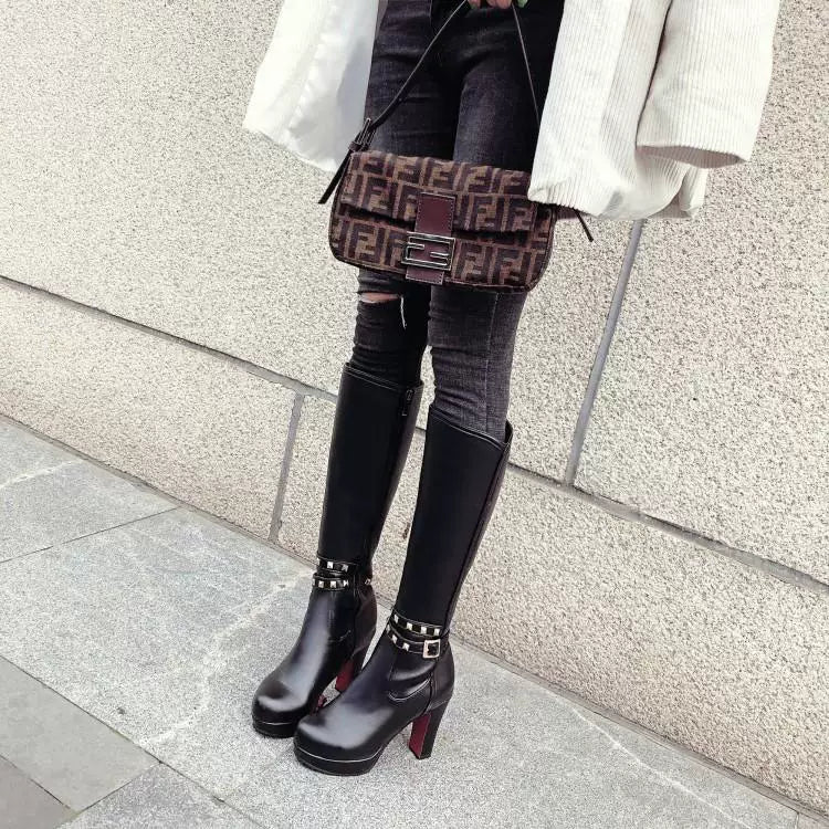 Knee-high PU heel boots