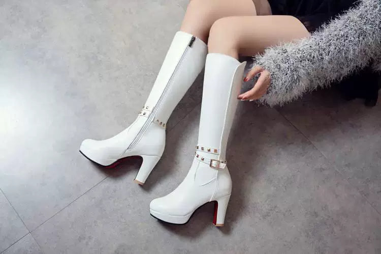 Knee-high PU heel boots