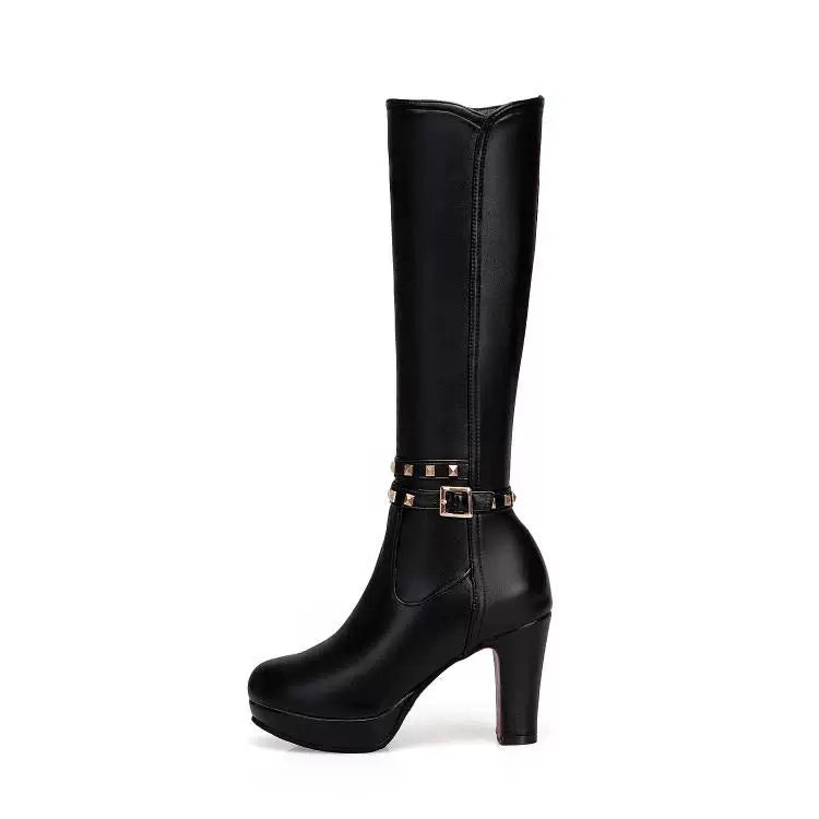 Knee-high PU heel boots