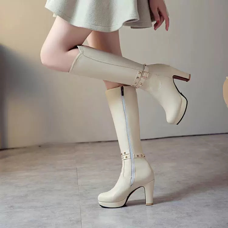 Knee-high PU heel boots