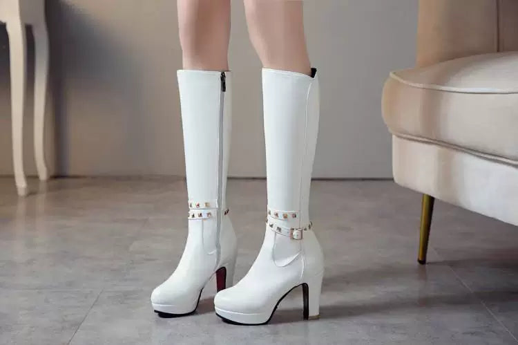 Knee-high PU heel boots