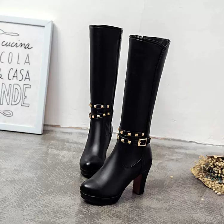 Knee-high PU heel boots