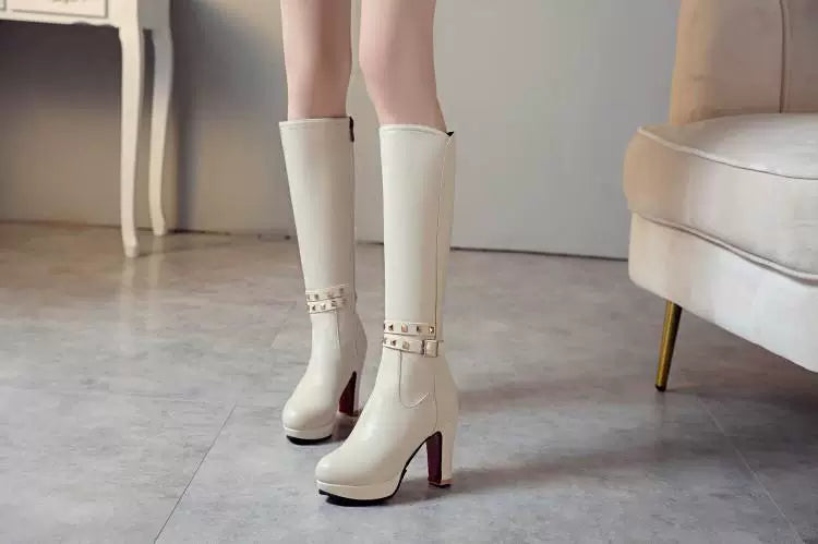 Knee-high PU heel boots