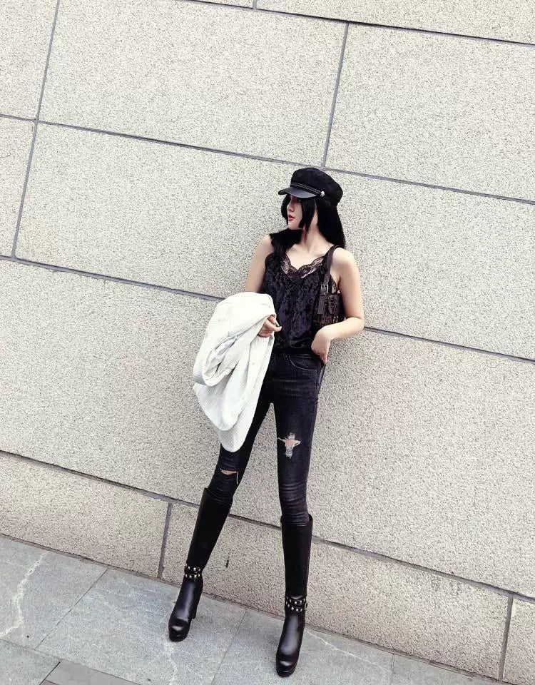 Knee-high PU heel boots