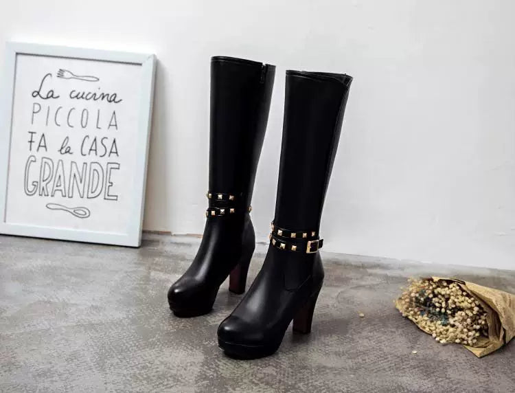 Knee-high PU heel boots