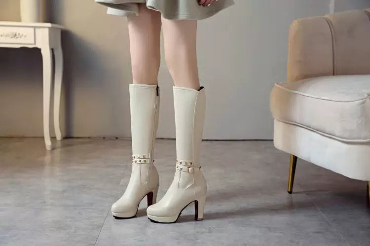 Knee-high PU heel boots