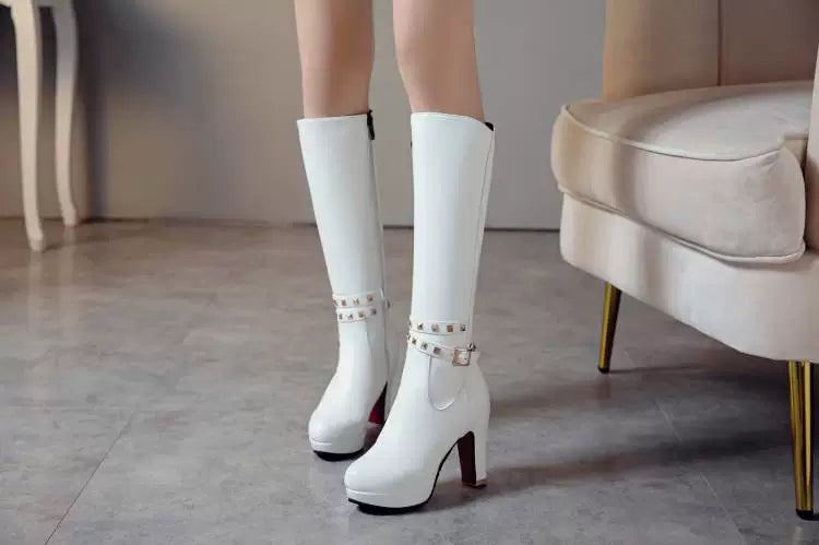Knee-high PU heel boots
