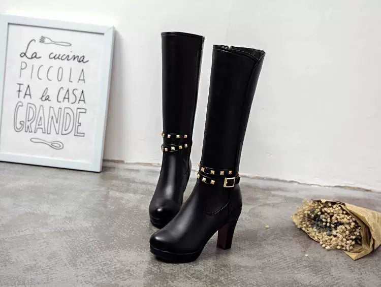 Knee-high PU heel boots