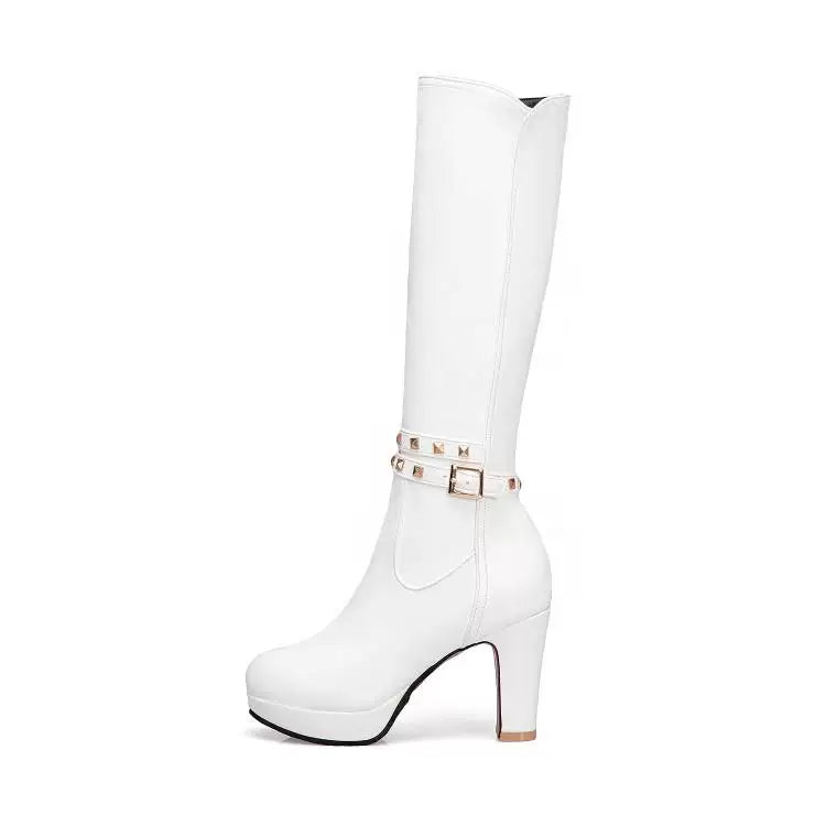 Knee-high PU heel boots
