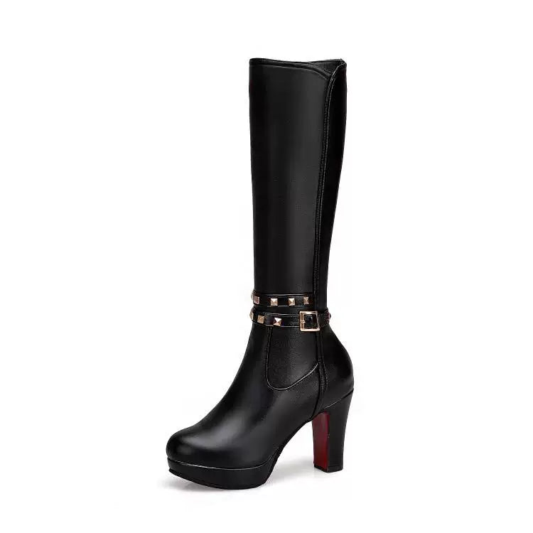 Knee-high PU heel boots
