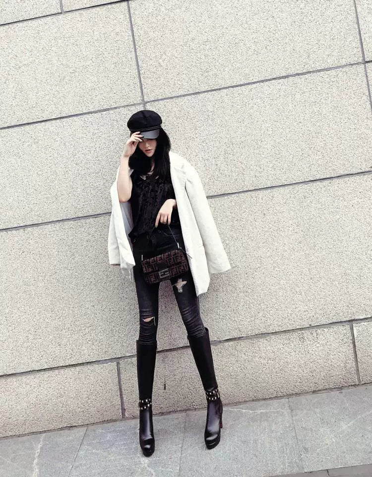Knee-high PU heel boots