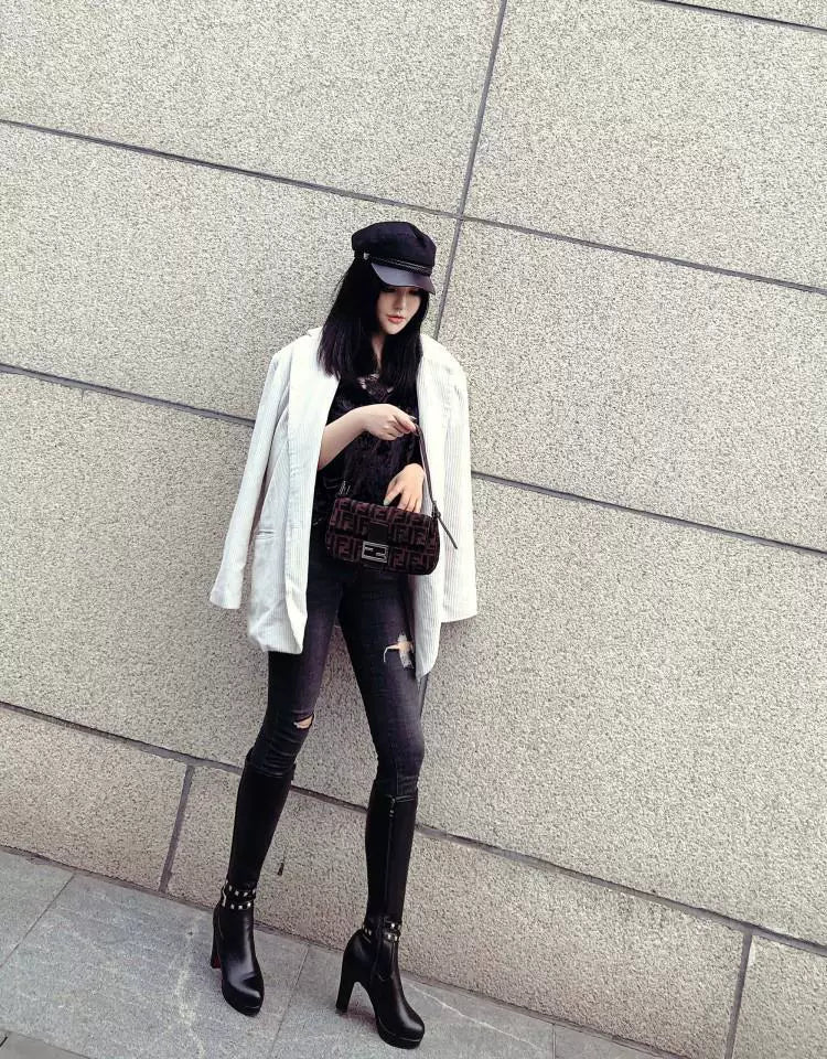 Knee-high PU heel boots