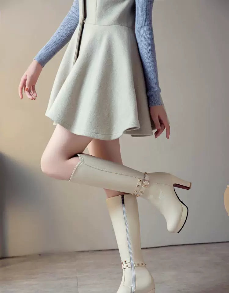 Knee-high PU heel boots