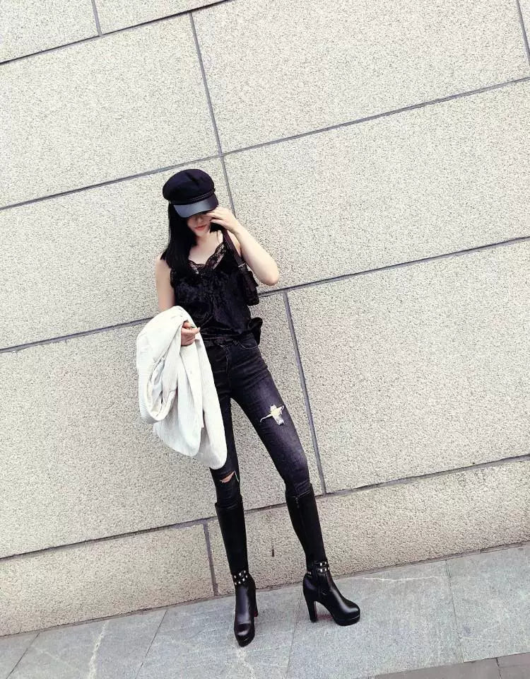 Knee-high PU heel boots
