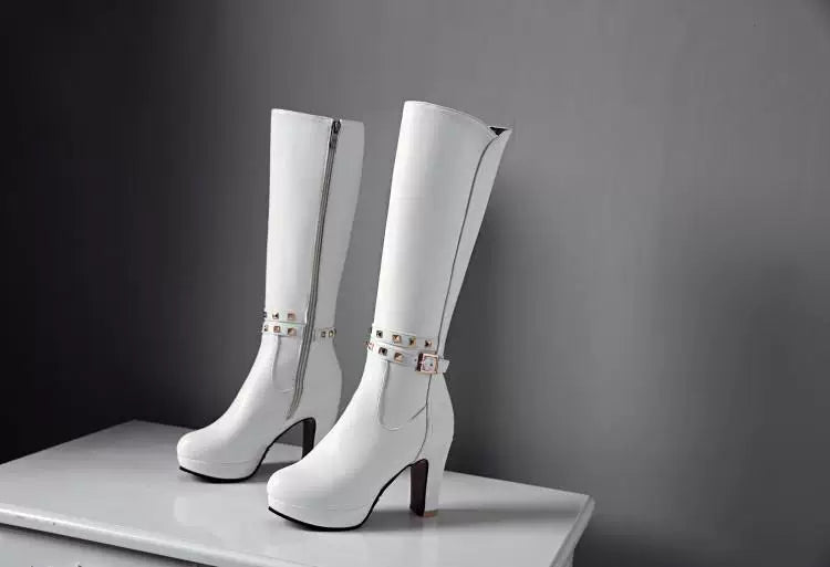 Knee-high PU heel boots