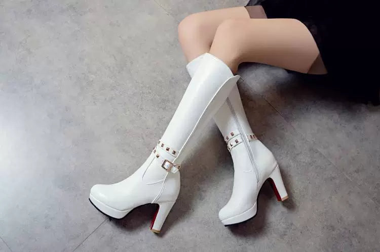 Knee-high PU heel boots