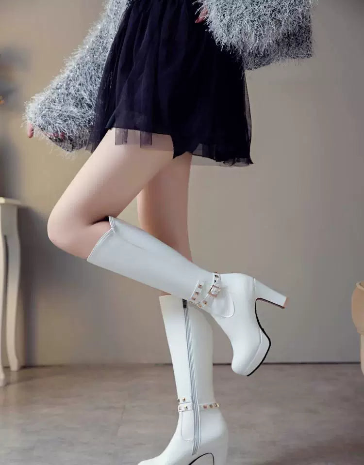 Knee-high PU heel boots