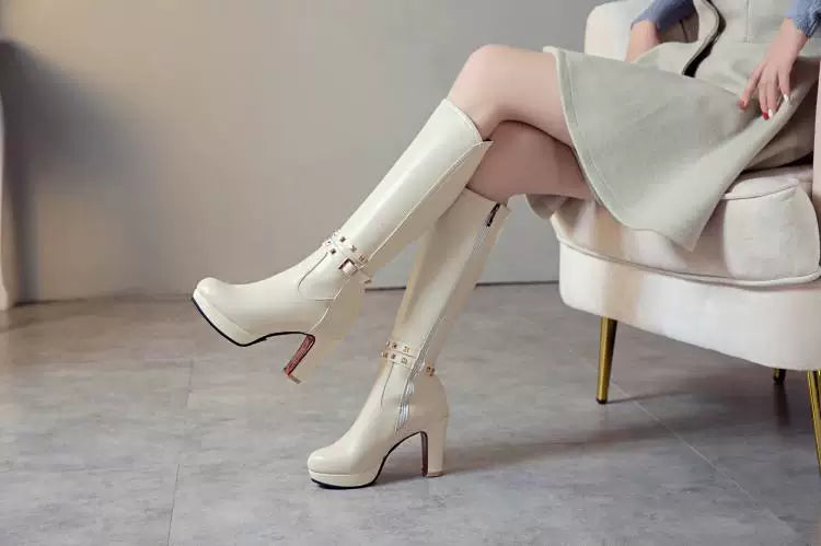 Knee-high PU heel boots